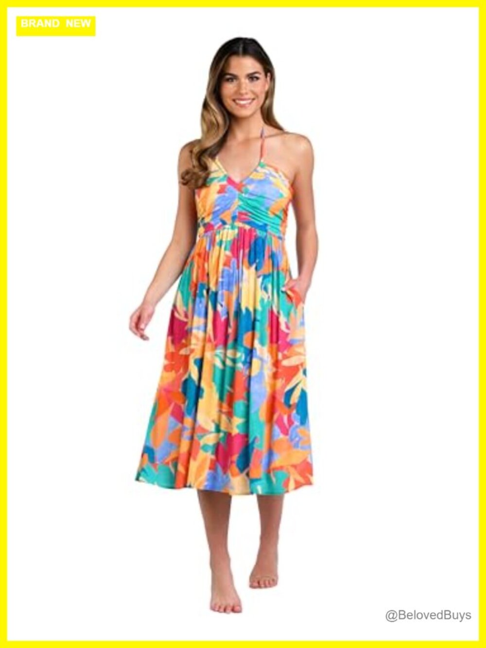 Women's Midi Dress Swimsuit Cover Up Halter Neck Flowy Beach Pool